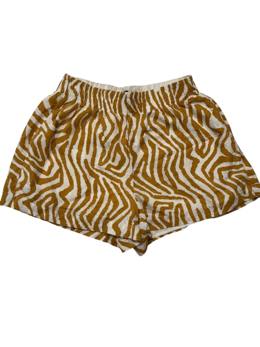 Dynamite Womens Zebra Print Linen Blend Elastic Waist Shorts Mustard‎ Yellow XS